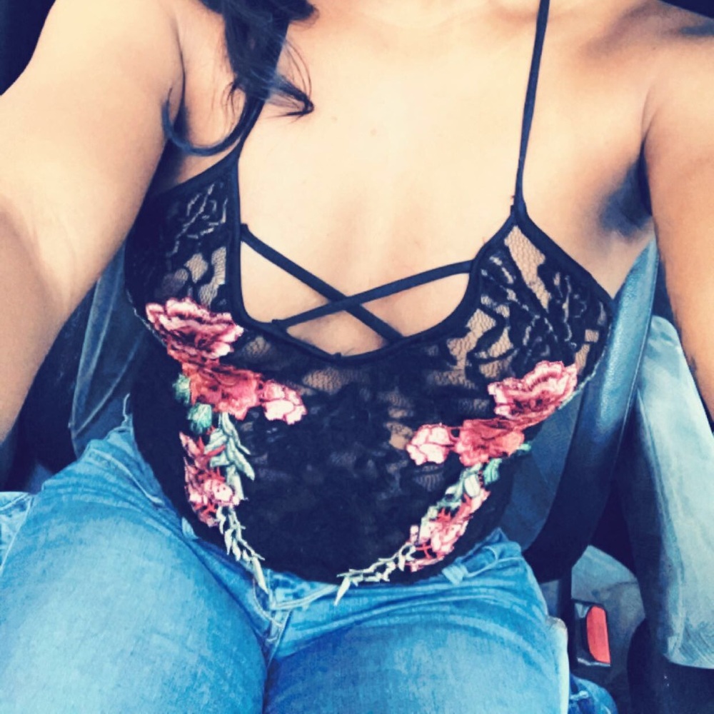 Black lace  flower body suit